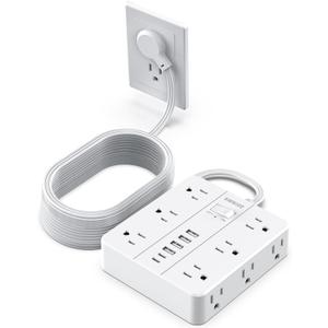 Power Strip Surge Protector 20ft Extension Cord,SMNICE Flat Plug with 12 Outlets 6 USB(2 USB C),Surge Protector Charging Station with Overload Protection for Home, Dorm,Office