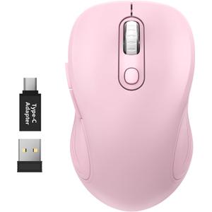 WisFox 2.4G Wireless Mouse for Laptop, Ergonomic Computer Mouse with USB Receiver and Type-C Adapter, 3 Adjustable Levels DPI, 6 Button Cordless Wireless Mice (Blush Pink)