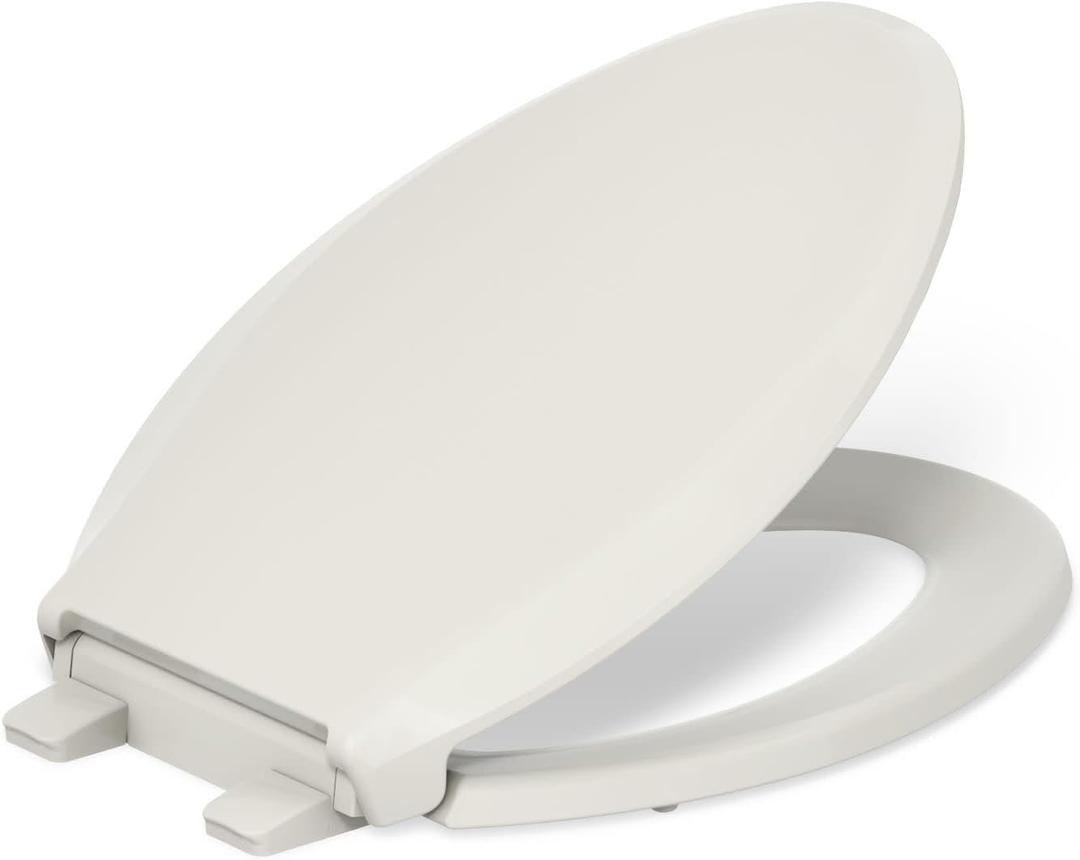KOHLER 4636-RL-47 Cachet ReadyLatch Elongated Toilet Seat Slow Close, Soft Close Toilet Seat Quiet Lid, Contoured Grip-Tight Bumpers Installation Hardware, Apartment Essentials. Almond