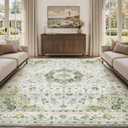 PADOOR-Vintage Area Rug 6X9 Rugs for Living Room-Soft Green Rugs for Bedroom-Machine Washable Rugs Non Slip Carpet-Rug for Dining Room Living Room Bedside Office