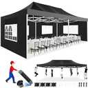 TOOLUCK 13x26 Pop up Tent Heavy Duty Canopy with 6 Sidewalls, All Season 550D Oxford Fabric UPF 50+ Wind Waterproof, Upgrade Commercial Stable Outdoor Large Tent for Party, Wedding, Patio, Black