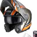 LEM Modular Motorcycle Helmets Fiberglass, Full Face Motorcycle Helmet Flip Up for Touring, DOT Certified, Release Sun Visor & Removable Comfort Liner, Lightweight Street Bike Helmet (Orange, M)