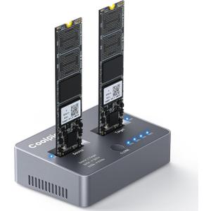 M.2 NVME/SATA Duplicator, Coolpie CR121 Dual-Bay Offline Clone M.2 NVME/SATA Docking Station, USB3.2 Gen2*2 20Gbps M.2 Cloner for SSD Size 2230/2242/2260/2280/22110