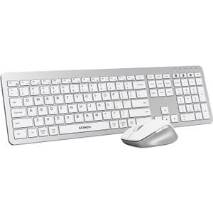seenda Bluetooth Keyboard and Mouse, COE300 Wireless Keyboard Mouse Combo 2.4G+Dual Bluetooth Multi-Device Connection Full Size Ultra-Slim Keyboard with Number Pad for Windows/Mac,White & Silver