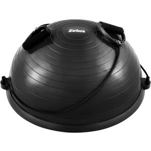 ZELUS Balance Ball Trainer with Resistance Bands and Foot Pump, Inflatable Yoga Ball for Home Gym Workouts, 23 Inch Exercise Half Ball for Balance Training Core Strength Fitness More, 330lb Cap (Black)