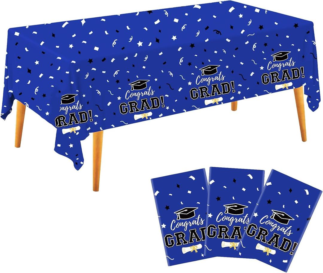 4 x Labrostar Graduation Decorations 2026 Graduation Tablecloths Congrats Grad Table Cover 54"x108" for Class of 2026 Graduation Party Decorations Supplies 3Pcs Blue