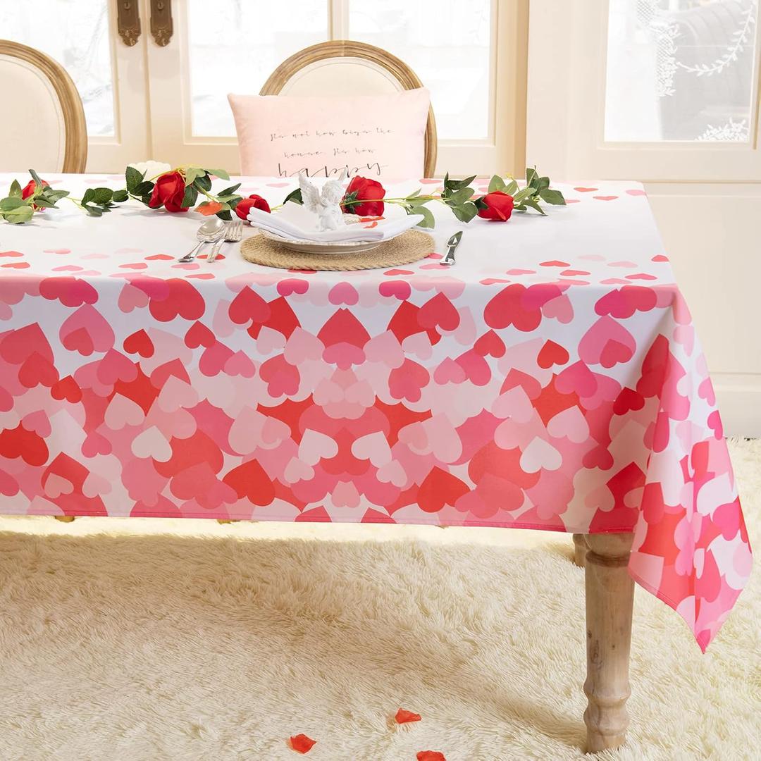 Valentines Tablecloth Square 10Fx10F Red Hearts Table Cloth Waterproof Table Cloth Wrinkle Resistant Polyester Table Cover for Home/Kitchen/Dining Room/Party/Picnic