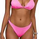 Thong Bikini Sets for Women Sexy Cross Criss Tie Back Triangle Bikini Cheeky High Cut Swimsuits 2 Piece (Large, Pink)