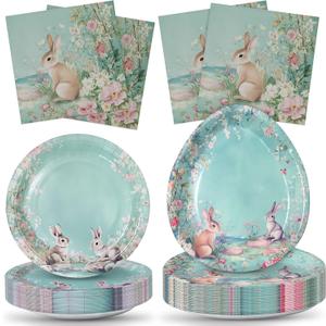 ZVK Serve 50 Easter Disposable Party Paper Plates Napkins Disposable Dinnerware Set 150 for Happy Easter