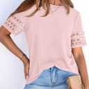 PRETTYGARDEN Summer Tops for Women 2026 Lace Short Sleeve T-Shirts Casual Blouses Spring Fashion Clothes Vacation Outfits XL