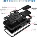 for Samsung Galaxy S24 Case Military Grade Drop Shock Protection Cell Phone Cover with Slide Camera Cover Built-in 360 Rotate Ring Stand for S24 6.2 - Black