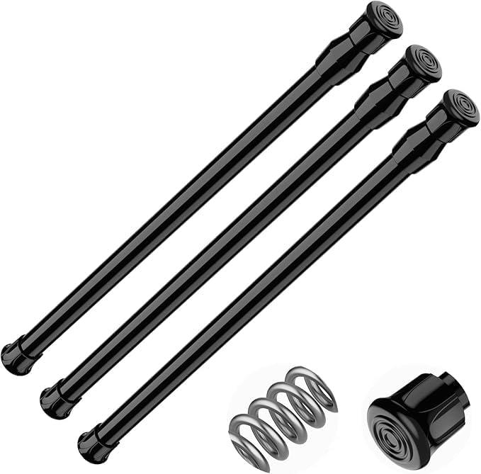 MEXAU 3pack Tension Curtain Rod 16.5 to 28 InchSpring Tension Rods Black Curtain Rods Adjustable Spring Rod Extendable Tension Rod for Kitchen