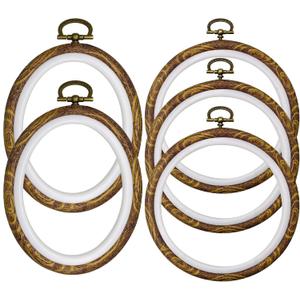 5 Pack Embroidery Hoops Set - 8" Round Embroidery Hoops, 9'' Oval Cross Stitch Hoops, Imitated Wood Grain Rings for Craft, Sewing, Needlework