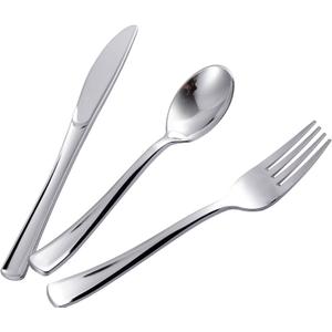 N9R 500PCS Silver Plastic Cutlery Set - 200 Forks, 150 Knives, 150 Spoons - Disposable, Premium, Sturdy - Silver, Plastic - Perfect for Gathering, Weddings, Parties