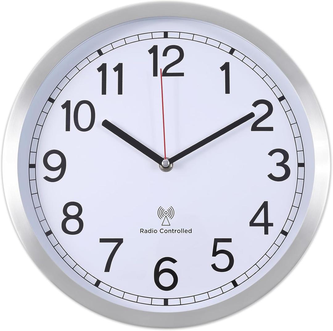 Atomic Analog Wall Clock, 12Inch Radio Controlled Sets Automatically Wall Clock Decorative for Living Room Office School