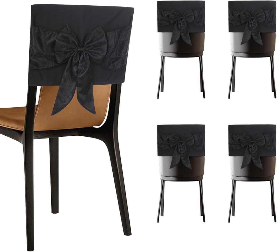 4 PCS Halloween Chair Covers, Spider Web Lace Bows, Chair Back Decor for Party, Halloween Home Decorations (Black Bows) (Set of 4)