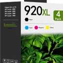 920XL High Yield Ink Cartridges (4-Pack, Black/Cyan/Magenta/Yellow) Compatible 920XL 920 XL Ink Cartridges Replacement for HP 920XL 920 Ink Work with Officejet 6000 6500 6500A 7000 7500 7500A Printer