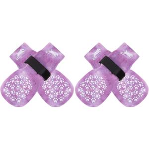 EXPAWLORER Anti Slip Dog Socks to Prevent Licking Paws, Dog Shoes for Hot Pavement, Dog Booties for Small Medium Large Senior Dogs, Traction Control Boots & Paw Protectors for Hardwood Floors (Purple and White)