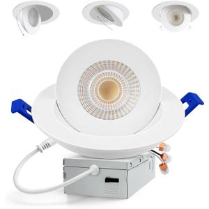 Adetu Led Recessed Lighting 6 inch, 360+90 Adjustable Directional Gimbal 6 inch Led Recessed Light, 2700K-5000K 5CCT Dimmable Retrofit Eyeball Can Recessed Lights with Jbox, ET (White,1 Pack)