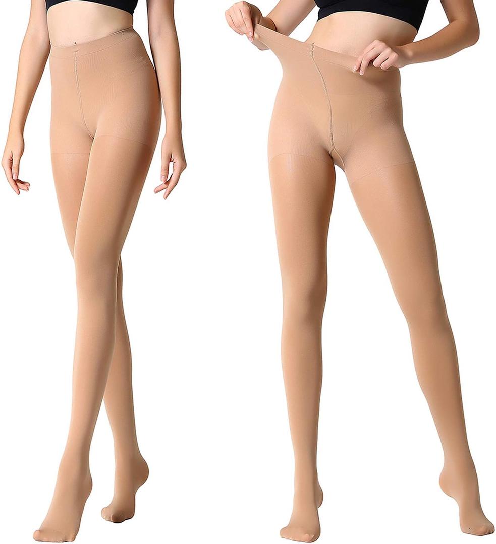 MANZI Run Resistant Control Top Panty Hose Opaque Tights (Large, Suntan)