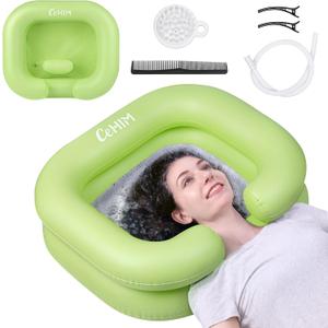 Inflatable Shampoo Basin - Portable Shampoo Bowl, Hair Washing Basin for Bedridden, Disabled,Injured, Hair Wash Tub for Dreadlocks and at Home Sink Washing (Green, 15in Inner)