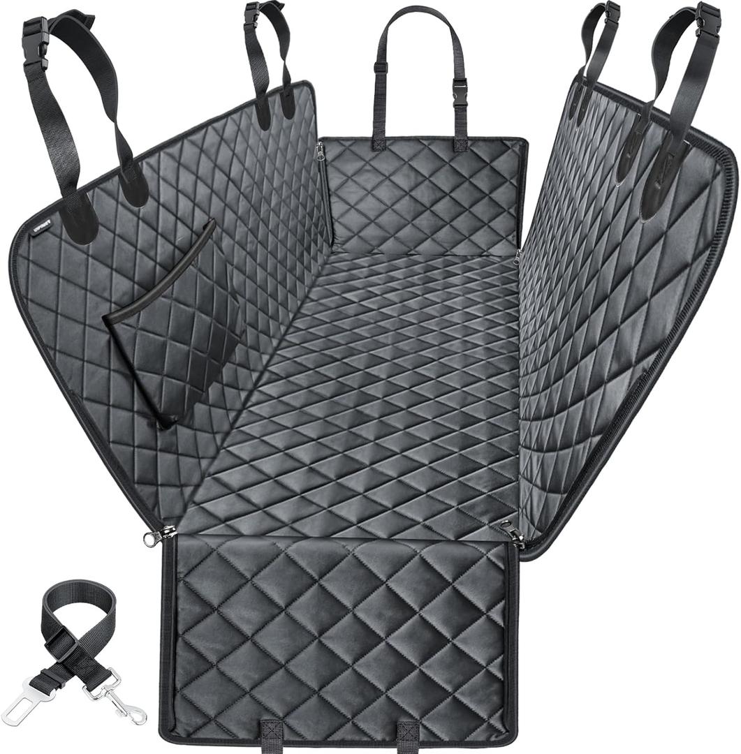 URPOWER Dog Seat Cover, 100% Waterproof Hammock 600D Heavy Duty Scratch Proof Nonslip Durable Soft Pet Back Seat Covers for Cars Trucks and SUVs (Standard - 54" Length, All Black)