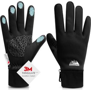 Bruvoalon W429 Winter Gloves for Women & Men - 3M Thermal Insulation & Lycra Fabric Surface & Windproof Coating, Touchscreen, Anti-Slip for Skiing, Running, Cycling, Hiking, Sports, Cold Weather (Small, Black)