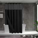 N&Y HOME Waffle Weave Shower Curtain with Snap-in Fabric Liner & 12 Black Hooks Set - Hotel Style, Water-Repellent & Washable, Mesh Top Window - 71x72, Black