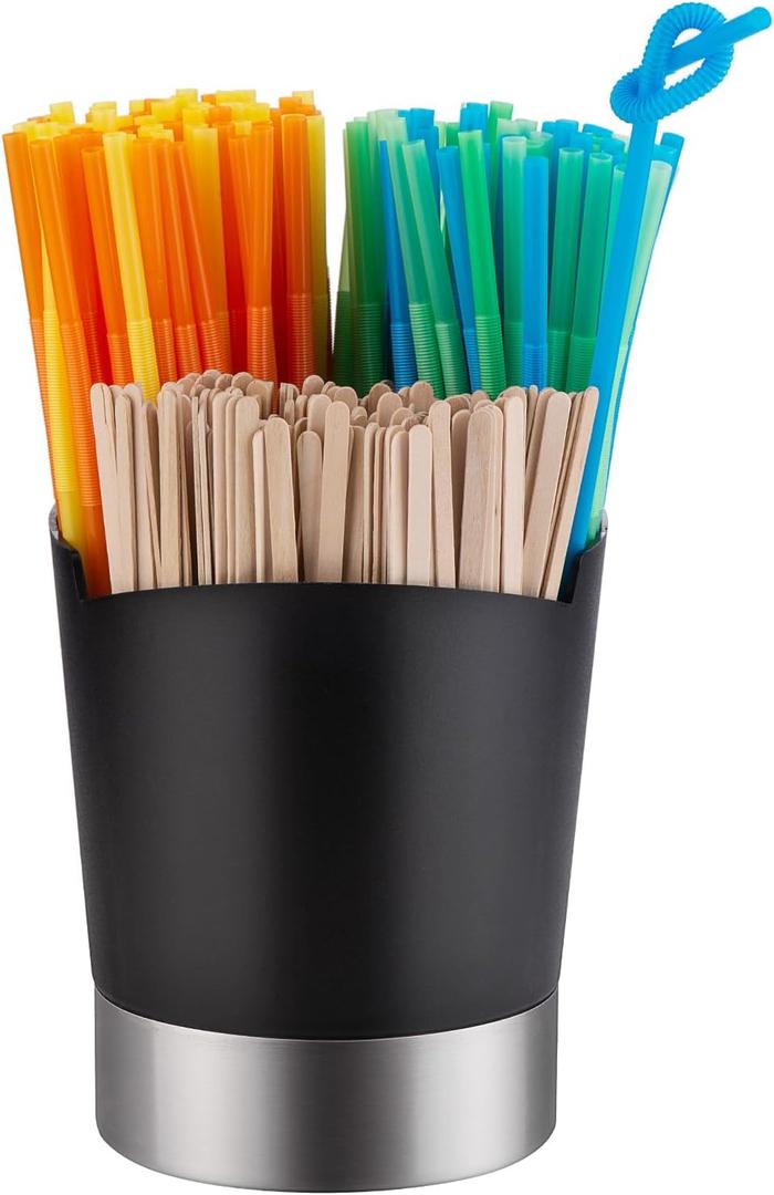 Choxila Straw Holder Dispenser Stainless Steel, Coffee Stirrers Holder Large Kitchen Utensil Organizer for Commercial and Home Use 6.7" x 5.7"