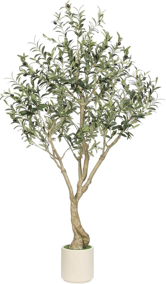 LYERSE Olive Tree 6ft with Sturdy White Planter, Artificial Olive Tree