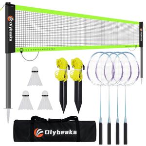 20ft Portable Outdoor Badminton Net Set for Driveway Backyard, Beach, Park with Durable Anti-Sag PE Net, Heavy Duty Steel Poles, 4 Badminton Rackets, 3 Shuttlecocks and 600D Carry Bag
