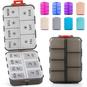 New Foldable & Double Protection Portable Weekly Pill Organizer 2 Times A Day with Etched Labels, AM PM 7 Day Week Medicine Box, Daily Travel Pill Case Dispenser for Vitamin, Supplement - Clear Black