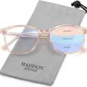 Madison Avenue Vintage TR90 Progressive Multifocus Blue Light Blocking Reading Glasses for Women, Square Anti Glare/Eyestrain Computer Readers 3.0 (Gradient Multifocus-clear Brown)