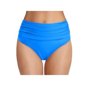 Tempt Me Women's Blue High Waisted Bikini Bottom Tummy Control Ruched Bathing Suit Swim Bottom M
