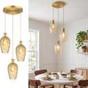 3-Light Cluster Pendant Lighting, Vintage Gold Glass Chandelier