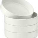 E-far Pasta Bowls Set of 4, 35oz Ceramic Large Salad Bowl Plates for Serving Soup Dinner, Shallow Stoneware Pasta Plate, Microwave & Dishwasher Safe, Speckled White