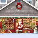 Blosssound Christmas Garage Door Cover 7 x 16 Ft Garage Door Banner Merry Xmas Decorations Outdoor Large Christmas Backdrop Xmas Decor (Santa)