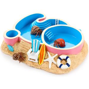 Gerrii Hermit Crab Water Bowl with Climbing Ramp, 2 Compartments Resin Hermit Crab Water Bathing Pool Accessories Food Dish Seashell Reptile Climbing Habitat Platform for Lizard Frog Gecko