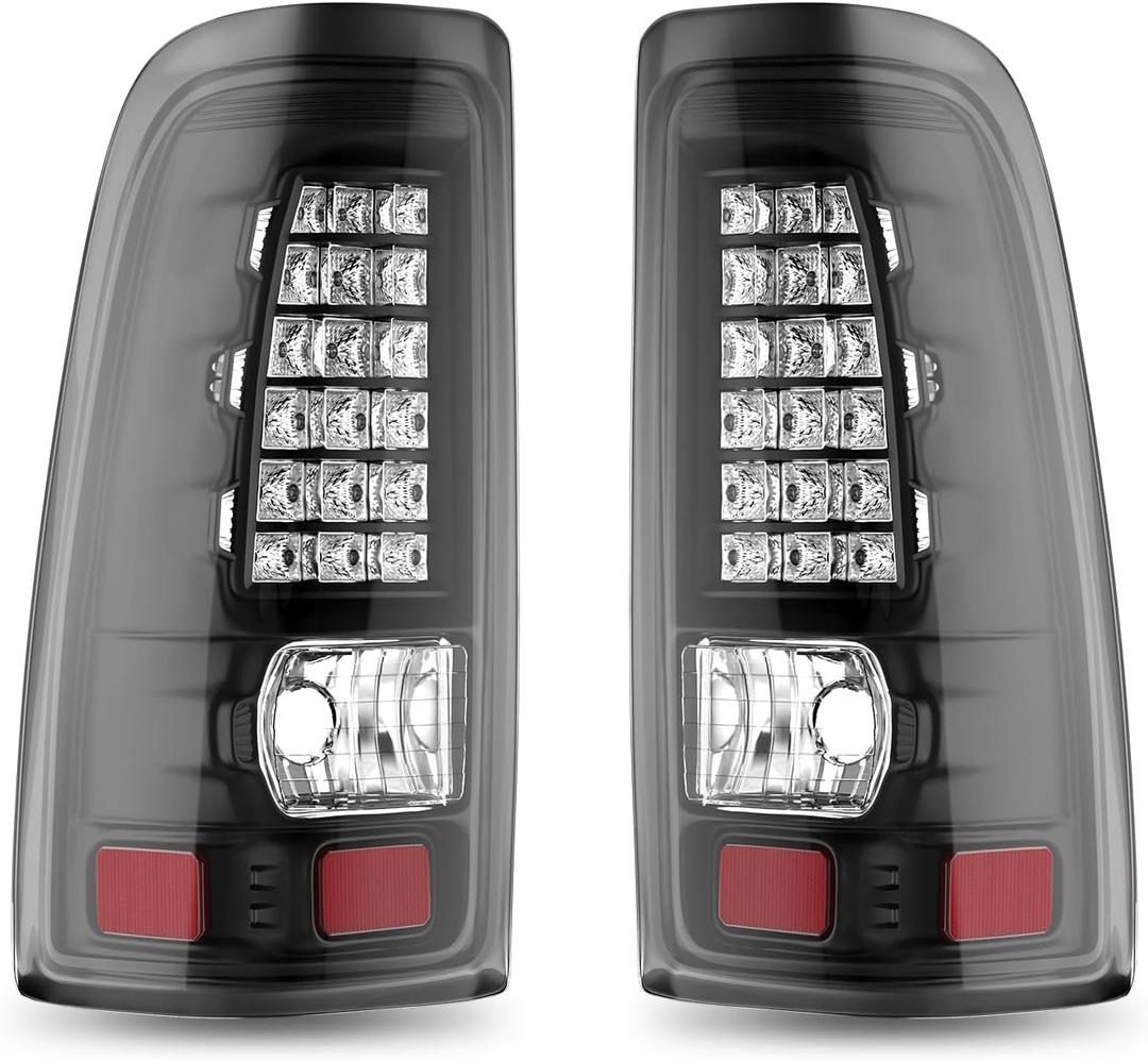 LED Tail Lights Compatible with 2003-2006 Chevry Silverado 1999-2002 GMC Sierra 1500 2500 3500 Left Drive and Right Passenger Side Rear Brake LED Taillight, Black