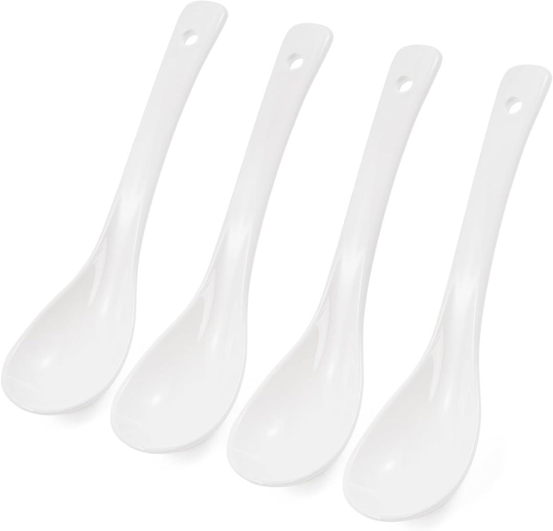 6.5 inch 16.5cm Ceramic Soup Spoons Set of 4 - Long Handle, Easy to Hold, Perfect for Ramen, Pho, Dumplings, Miso & Wonton, Dishwasher Safe, Ideal for Asian Soups."