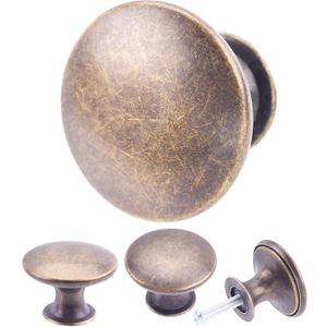 20 Pack Breen Bronze Round Antique Brass Kitchen Cabinet Knobs Cupboard Door Knobs Drawer Handle Pulls Dresser Knobs with 21 Pcs Screws for Bathroom Drawer Door Hardware