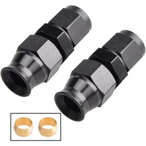 6AN Female Flare to 3/8" Fuel Hardline Tube Fitting Adapter Aluminum Black 2Pcs