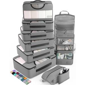 Veken 10 Set Packing Cubes for Travel Essential, Suitcase Organizer Bags in 4 Sizes, Carry-On Luggage Accessories with Large Laundry & Hanging Toiletry Bag, Must-Have for Airplane, Road Trip & Camping