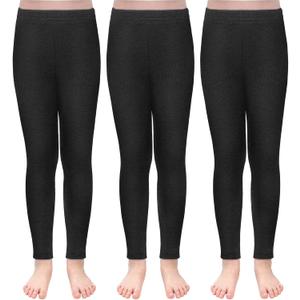 TODDOR 3 Pack Girls Winter Fleece Lined Leggings Stretchy Solid Velvet Pants Warm and Soft Tights for Kids (6-7 Years, Black)