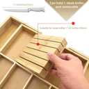 Bamboo Silverware Drawer Organizer with Removable Knife Block 5-7 Slot, 12.87"-19.96" Expandable Silverware Organizer with Dividers, Cutlery Storage Tray for Kitchen Utensil