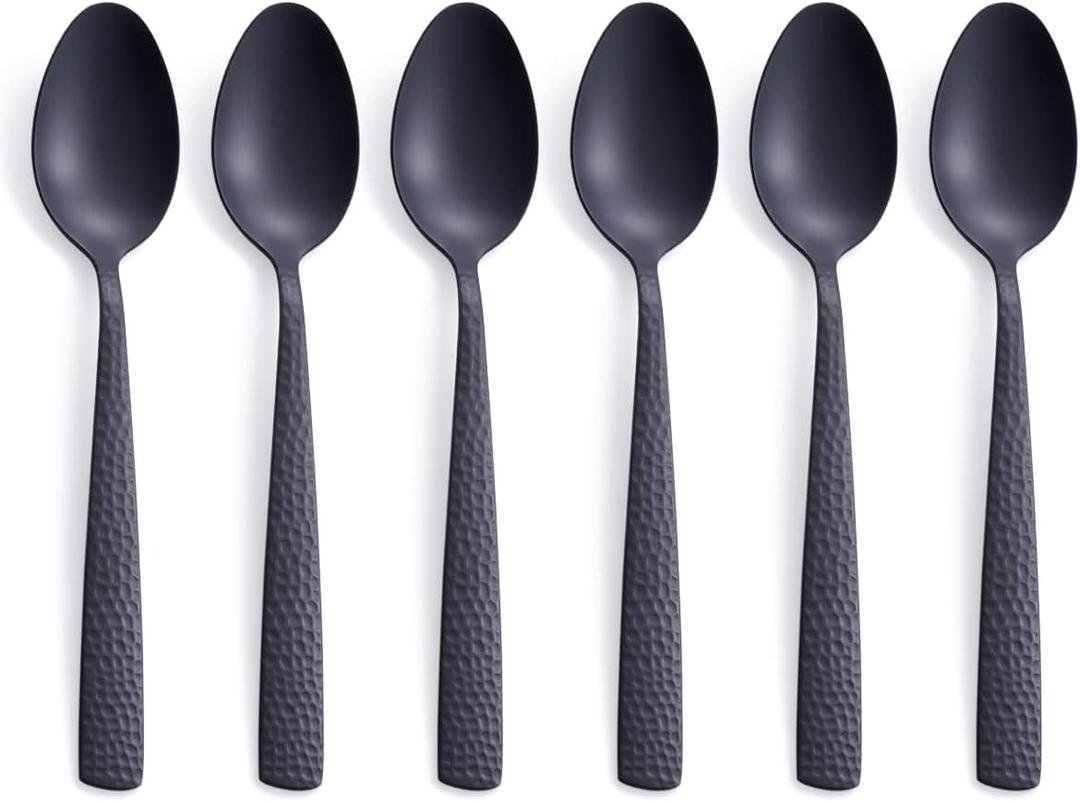 Matte Black Teaspoon Set of 6, FULLYWARE 7.0 inches Stainless Steel Black Metal Coffee Dessert Spoons, Satin Finish
