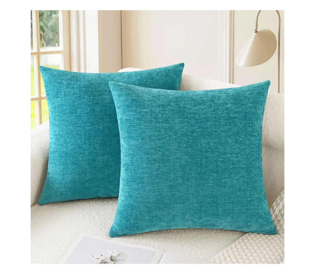 CaliTime Throw Pillow Covers Decorative 18 X 18 Inches Pack of 2 Cozy Chenille Cushion Cases for Couch Sofa Bed Living Room Home Lake Blue