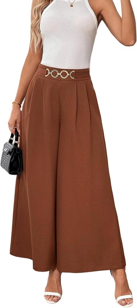 SHEWIN Womens Wide Leg Dress Pants Elastic High Waisted Business Work Trousers Casual Loose Palazzo Pant 2026 (Brown, S)
