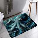 Octopus Bath Mat Teal Blue Octopus Tentacles Sea Kraken Nautical Ocean Marine Life Microfiber Memory Foam Bathroom Decor Rugs for Kitchen Bedroom (18"30")