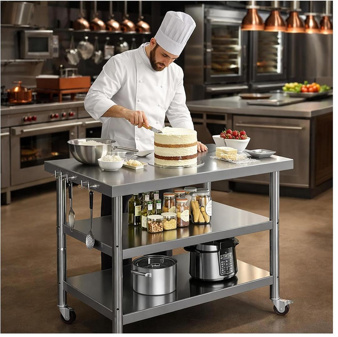 Stainless Steel Prep and Work Table with Wheels, Multi-Size Heavy-Duty Metal Commercial Kitchen Commercial Workbench,Suitable for Restaurants, Homes,Outdoor and Hotels (40" Lx24 Wx34 H)